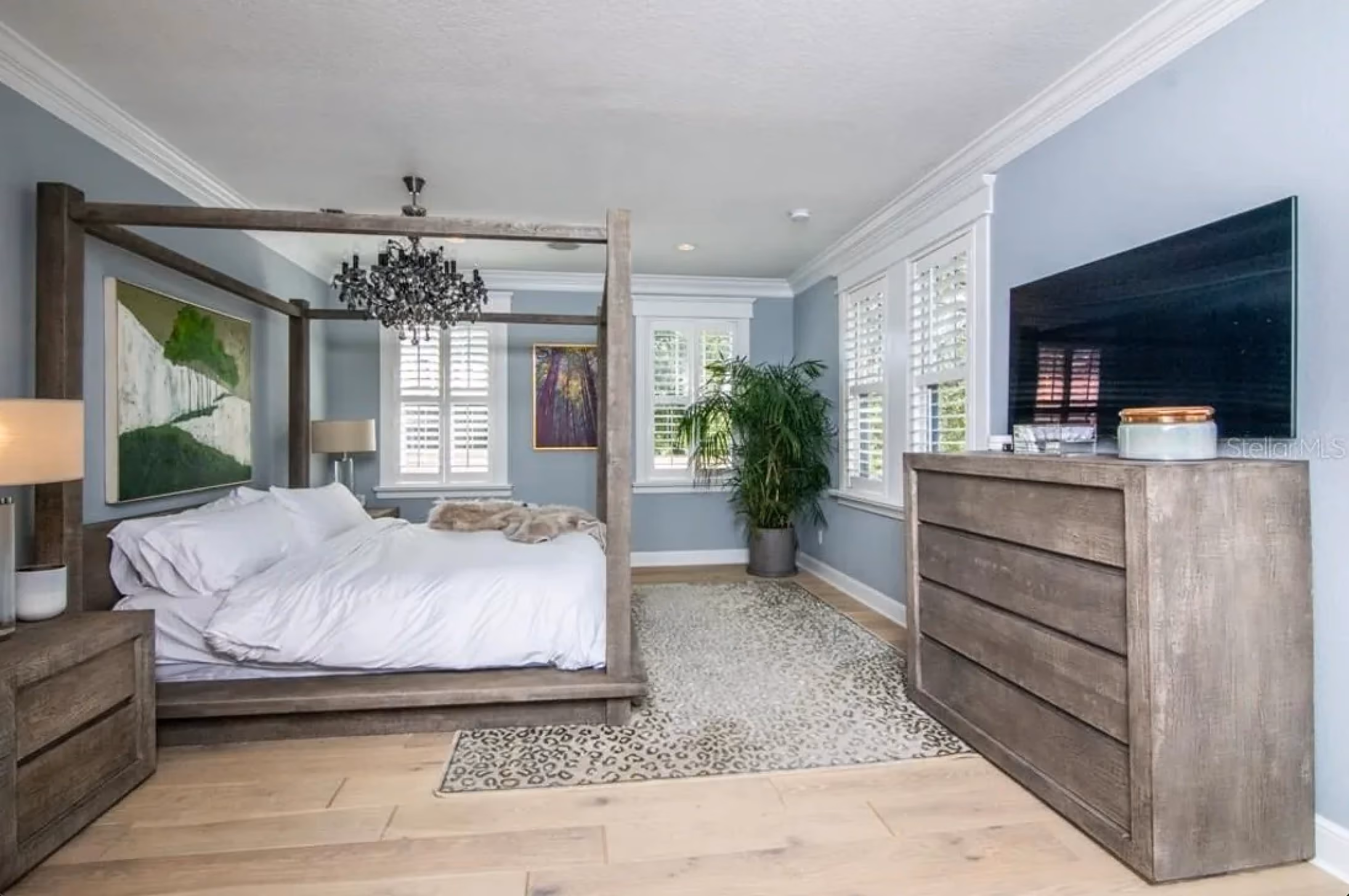 Primary bedroom with a canopy bed